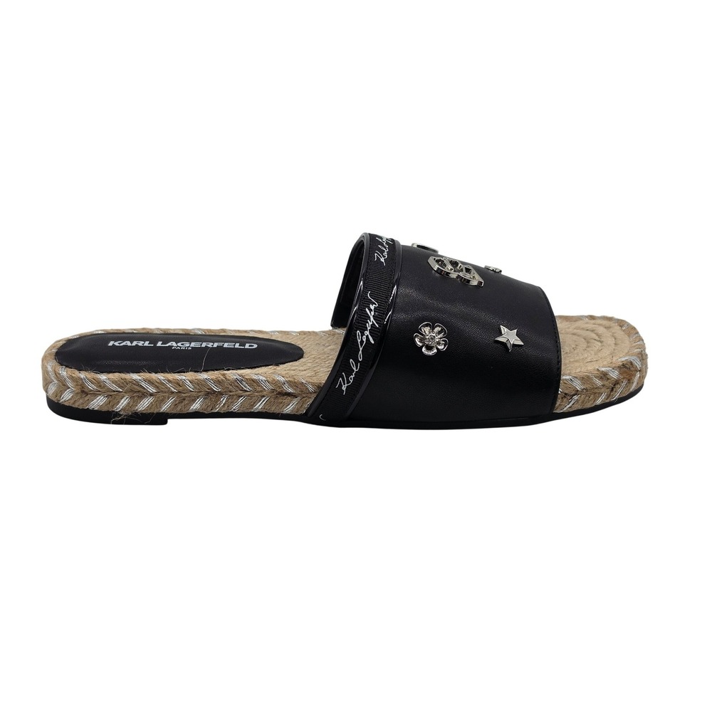 Karl Lagerfeld Paris Tulia‎ Womens 6.5 Black Espadrille Slide Sandals